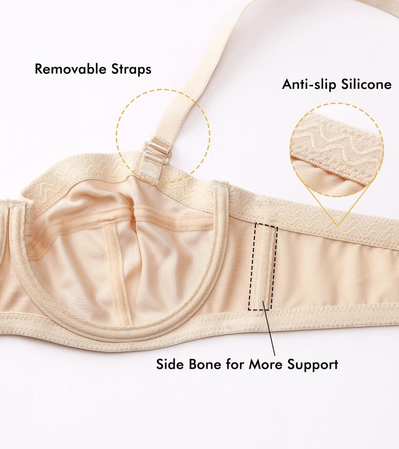 DELIMIRA Women's Strapless Bra Plus Size Underwire Convertible Non Padded Beige 36E - Image 3